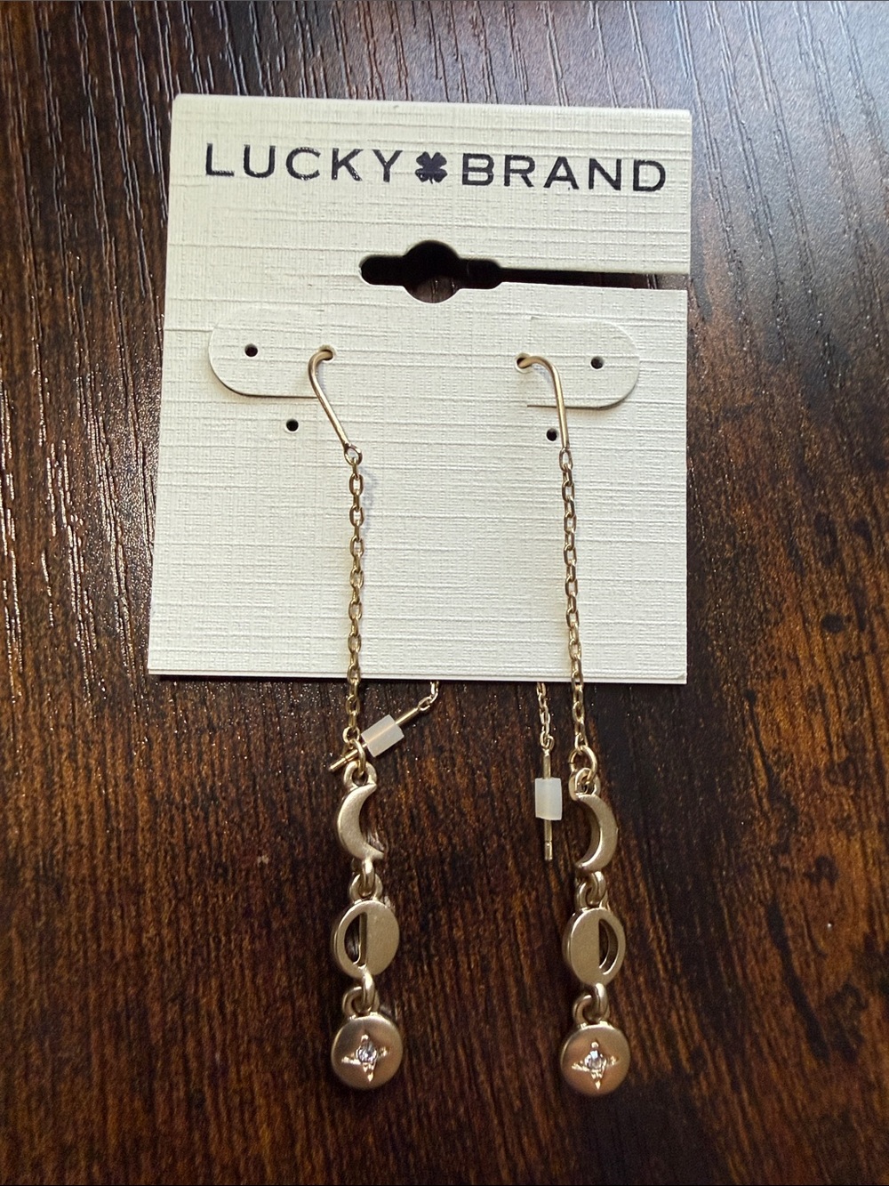 Lucky Brand Gold Crescent & Star Drop Chain Earrings